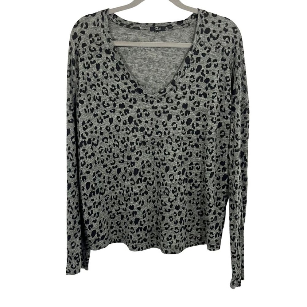 Rails Sami Leopard Print Long Sleeve Shirt Charcoal Linen Lyocell Size Large